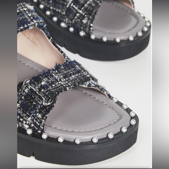 NEW Stuart Weitzman Zoe Lift Sandals Sz 40 Metallic Tweed Pearl Dad Sandal - Picture 4 of 13